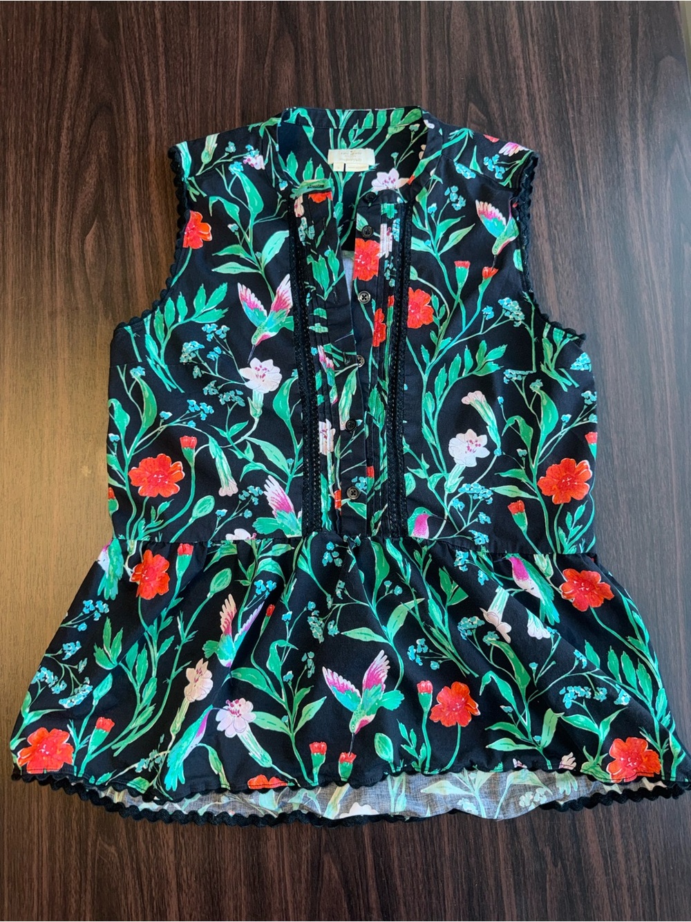 Kate Spade New York Womens Sleeveless Peplum Blouse Floral Hummingbird S